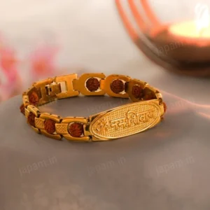Gold Plated Om Namah Shivaya Grid Rudraksha Bracelet