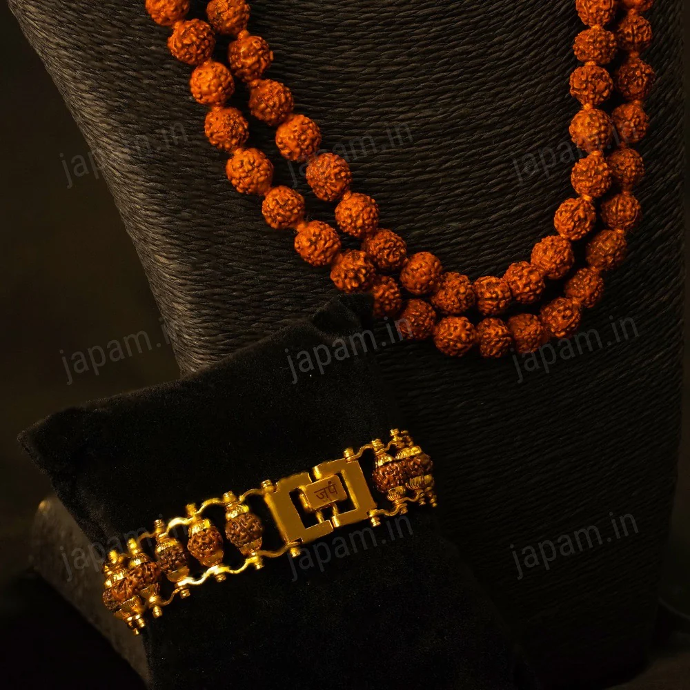 Modern Rudraksha Bracelet + Brown Rudraksha Mala Combo - Image 3