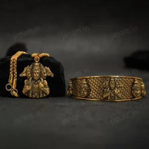 Gold Plated Panchmukhi Hanuman Ji Necklace & Bracelet Combo
